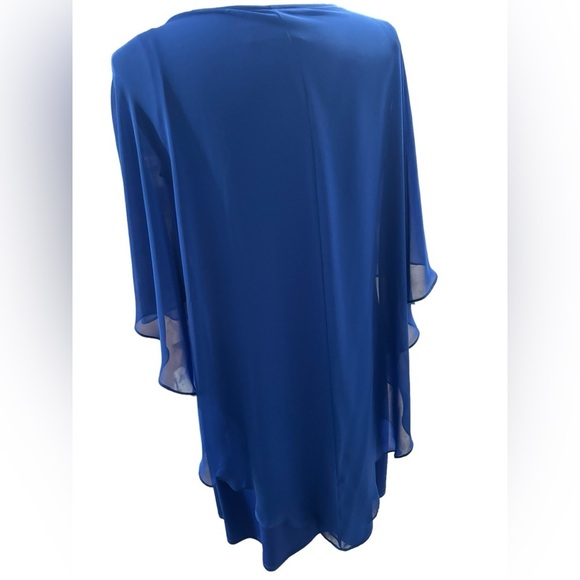 Royal Blue Sleeveless Dress with attached Pendant & Sheer Draping Cape-size 14 - Picture 5 of 10